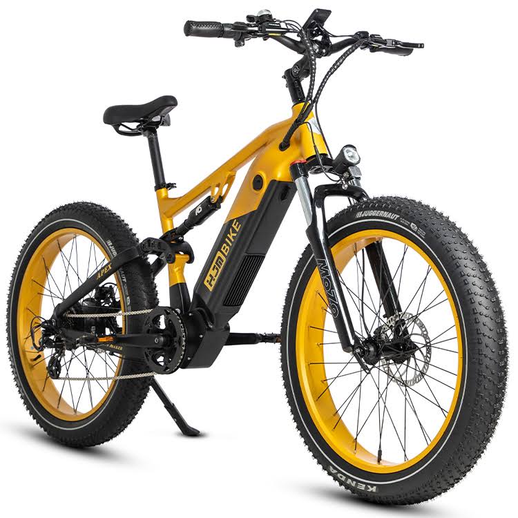 20a Electric Bike Full Suspension All Terrain Off Road Mountain Mtb Powerful Fat Tire Long Range Battery Adult Ebike 1000w 26x4 Apex, Black & Gold