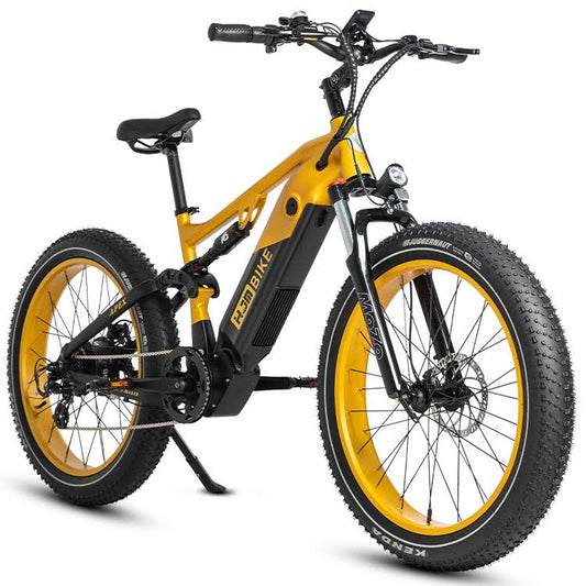 20a Electric Bike Full Suspension All Terrain Off Road Mountain Mtb Powerful Fat Tire Long Range Battery Adult Ebike 1000w 26x4 Apex, Black & Gold