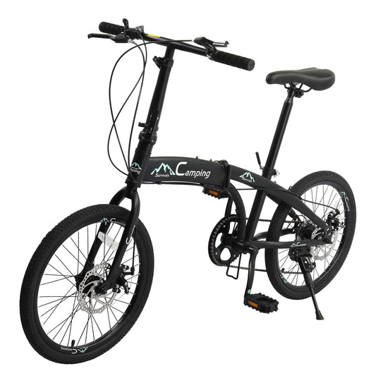 20 In Folding Bike Adult Bike, 7-Speed Folding Bicycle With 100% Assembled, Double Shock Effect, Powerful Mechanical Dual Disc Brakes And