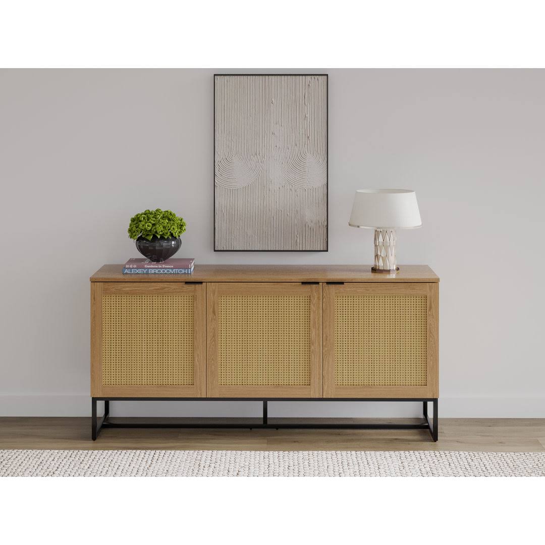 17 Stories Kione 63 Oak Sideboard Buffet Cabinet With 3 Rattan Doors & Adjustable Sheves