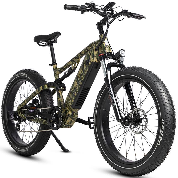 20a Electric Bike Full Suspension All Terrain Off Road Mountain Mtb Powerful Fat Tire Long Range Battery Adult Ebike 1000w 26x4 Apex Camouflage Green