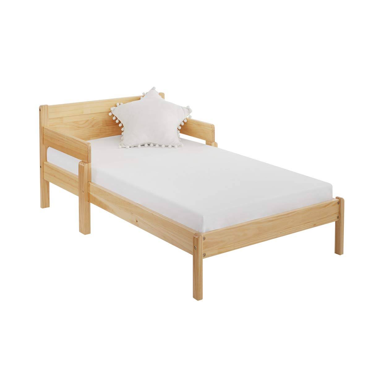 2 In 1 Convertible Toddler Bed,Multifunctional Solid Wood Kids Bed W/ 2 Side Guardrails