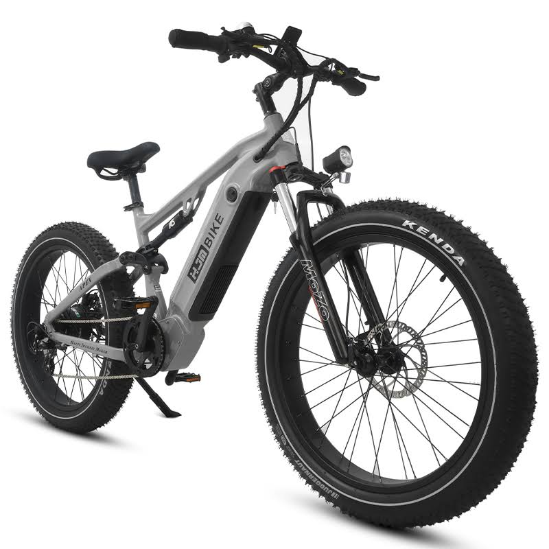 20a Electric Bike Full Suspension All Terrain Off Road Mountain Mtb Powerful Fat Tire Long Range Battery Adult Ebike 1000w 26x4 Apex Silver