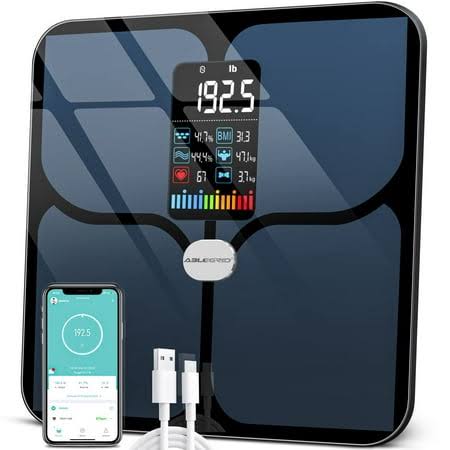 Fat Scale, Ablegrid Digital Smart Bathroom Scale For Body Weight, Large Display Weight Scale, 16 Body Composition Metrics Bmi With Free App,