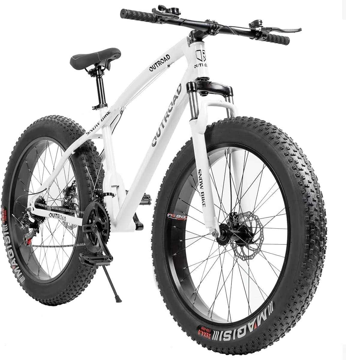 26 Inch Fat/Normal Tire Mountain Bike, 21 Speed With Dual Front Suspension, Double Disc Brake And High Carbon Steel Frame Anti-Slip Bicycle,