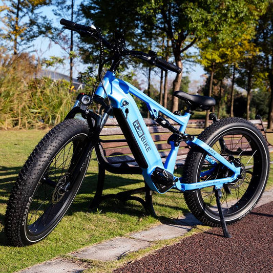 20a Electric Bike Full Suspension All Terrain Off Road Mountain Mtb Powerful Fat Tire Long Range Battery Adult Ebike 1000w 26x4 Apex, Sapphire Blue