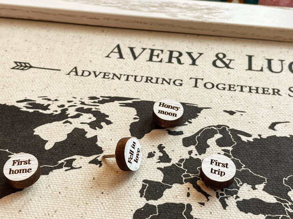 2nd Anniversary Gift Idea- Cotton Map With Custom Pins - 2 Year Anniversary Gift - Traditional Cotton Gifts