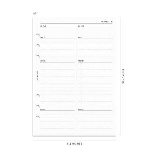 2024 Dated Planner Inserts | Daily | A5 6-Ring Punch