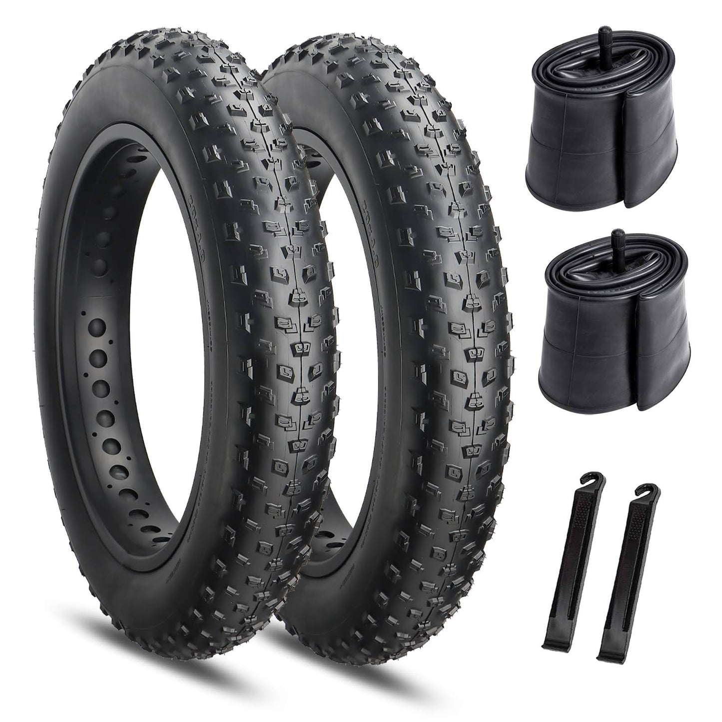 2-Packed 26×4 Mountain Puncture-Proof Knobby Fat Bike Tire With Tube Replacement Kit