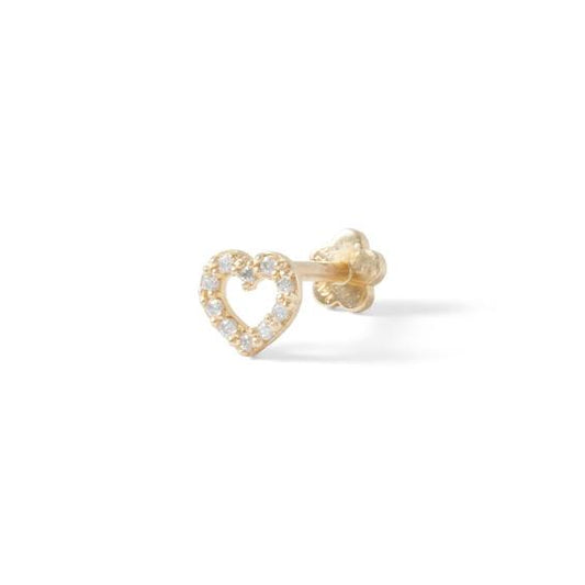 018 Gauge Cubic Zirconia Heart Cartilage Barbell In 14k