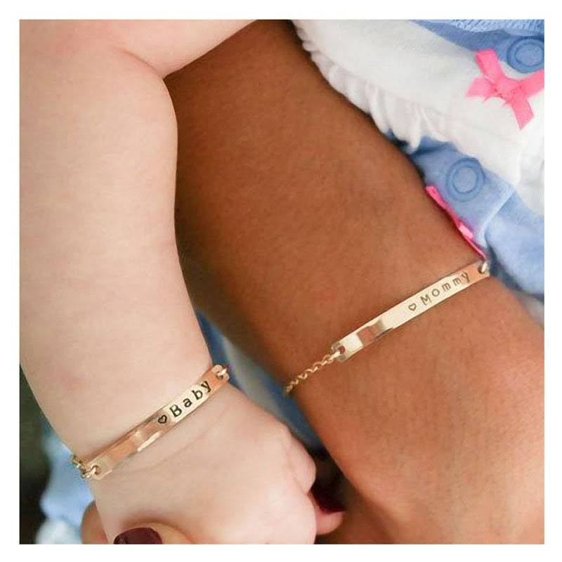 18k Gold Custom Engrave Dainty Baby Bracelet Birthday Gift Girls