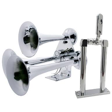 3 Trumpet Chrome Train Horn With 9 Inch Air Valve Stand | United Pacific