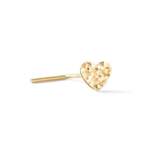 024 Gauge Diamond-Cut Heart L-Shape Nose Stud In Solid 14k Gold