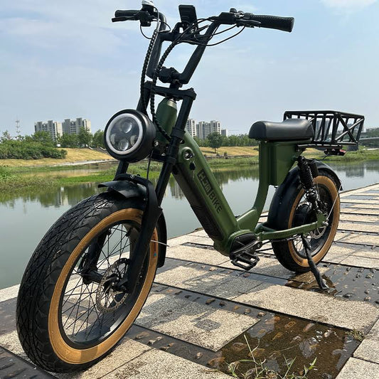 20a Electric Bike Moped Dual Suspension Dual Battery All Terrain Fat Tire Powerful Long Range Adult Ebike 1000w 20x4 Turbo Army Green