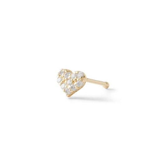 022 Gauge Cubic Zirconia Heart Nose Stud In Solid 14k