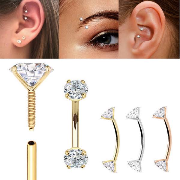 14k Gold Internally Threaded Curved Barbell